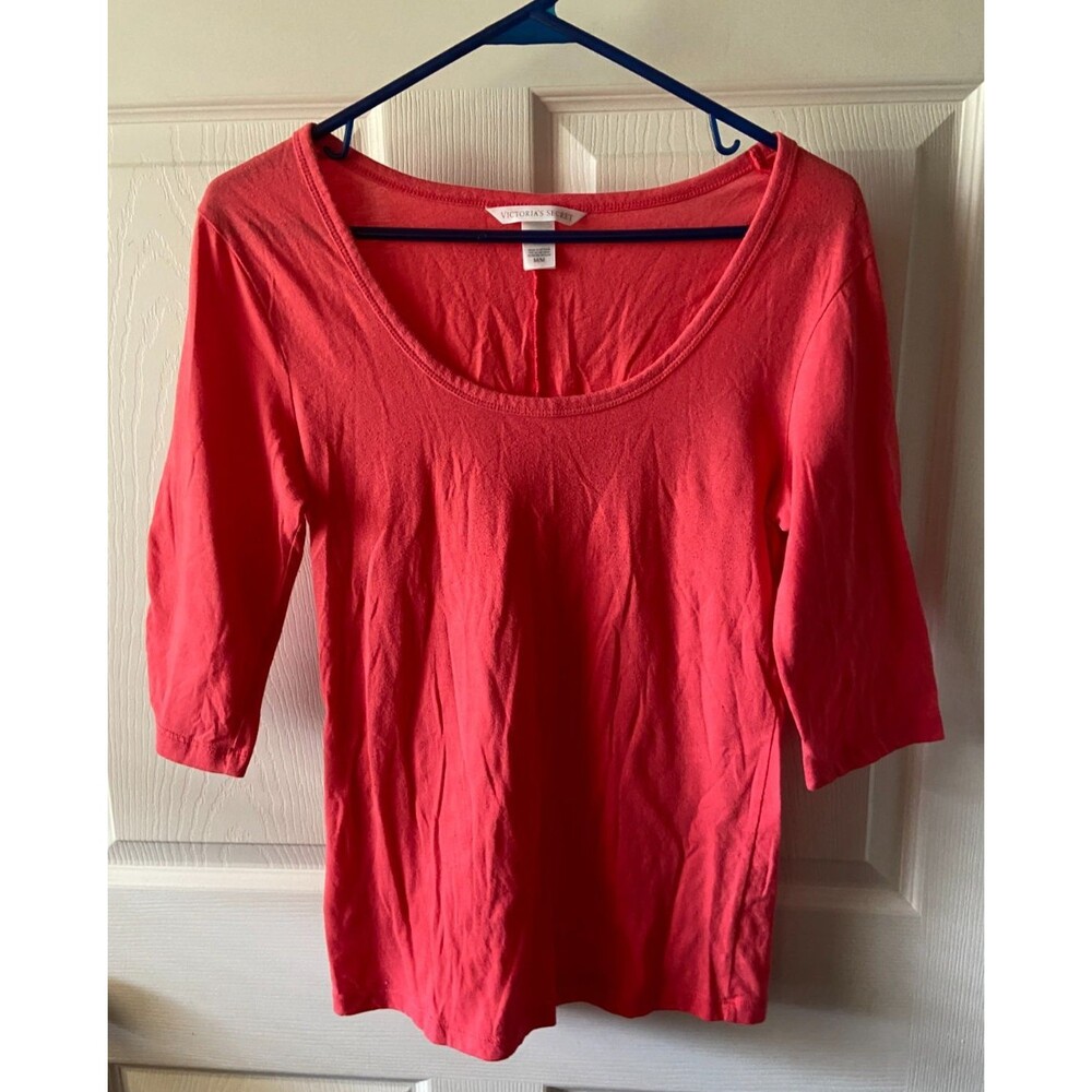 Victorias Secret Knit Top Womens Medium Watermelon Pink Round Neck Basic